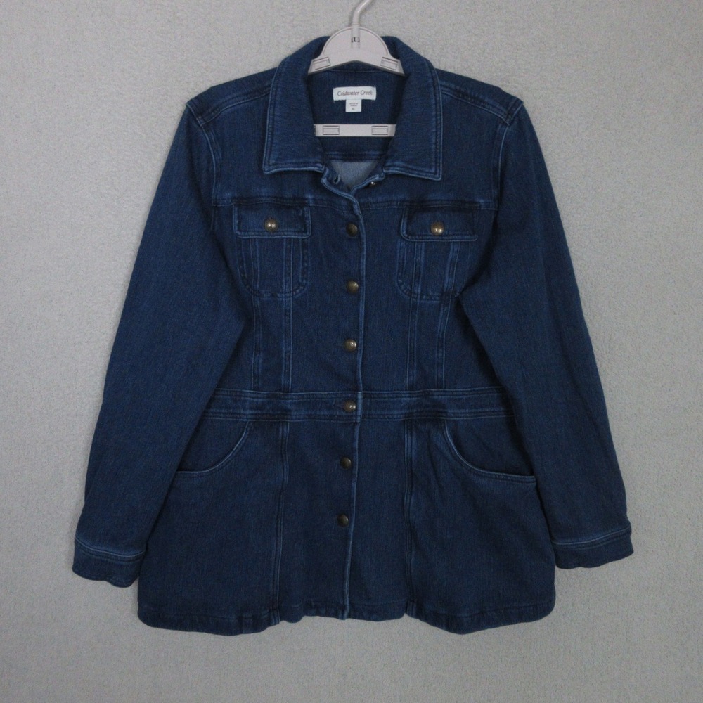 Coldwater Creek Denim Jacket Womens XL Blue Excellent Longline Utility Stretch
